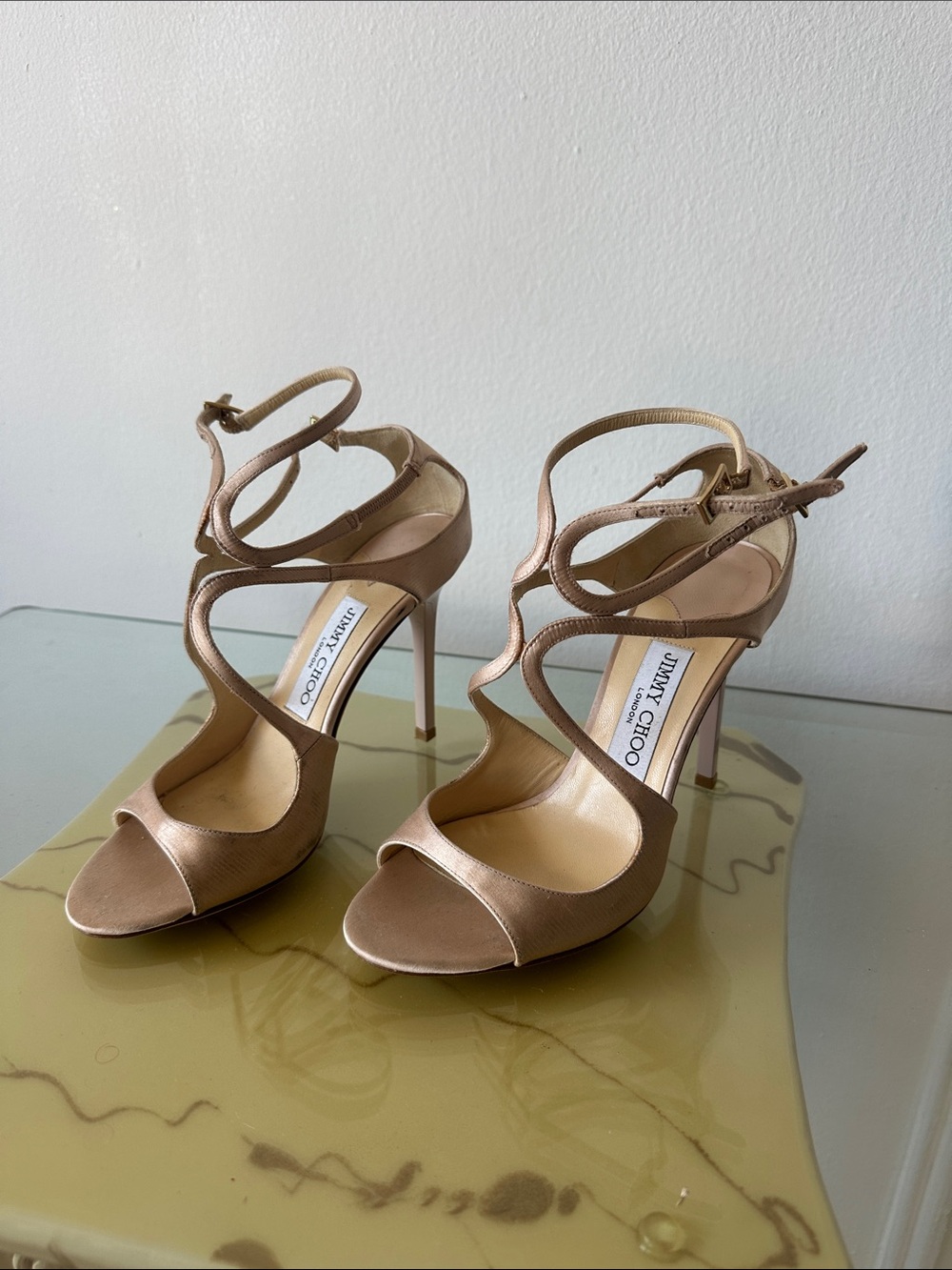 Jimmy Choo Metallic Nude Strappy Stiletto Sandals